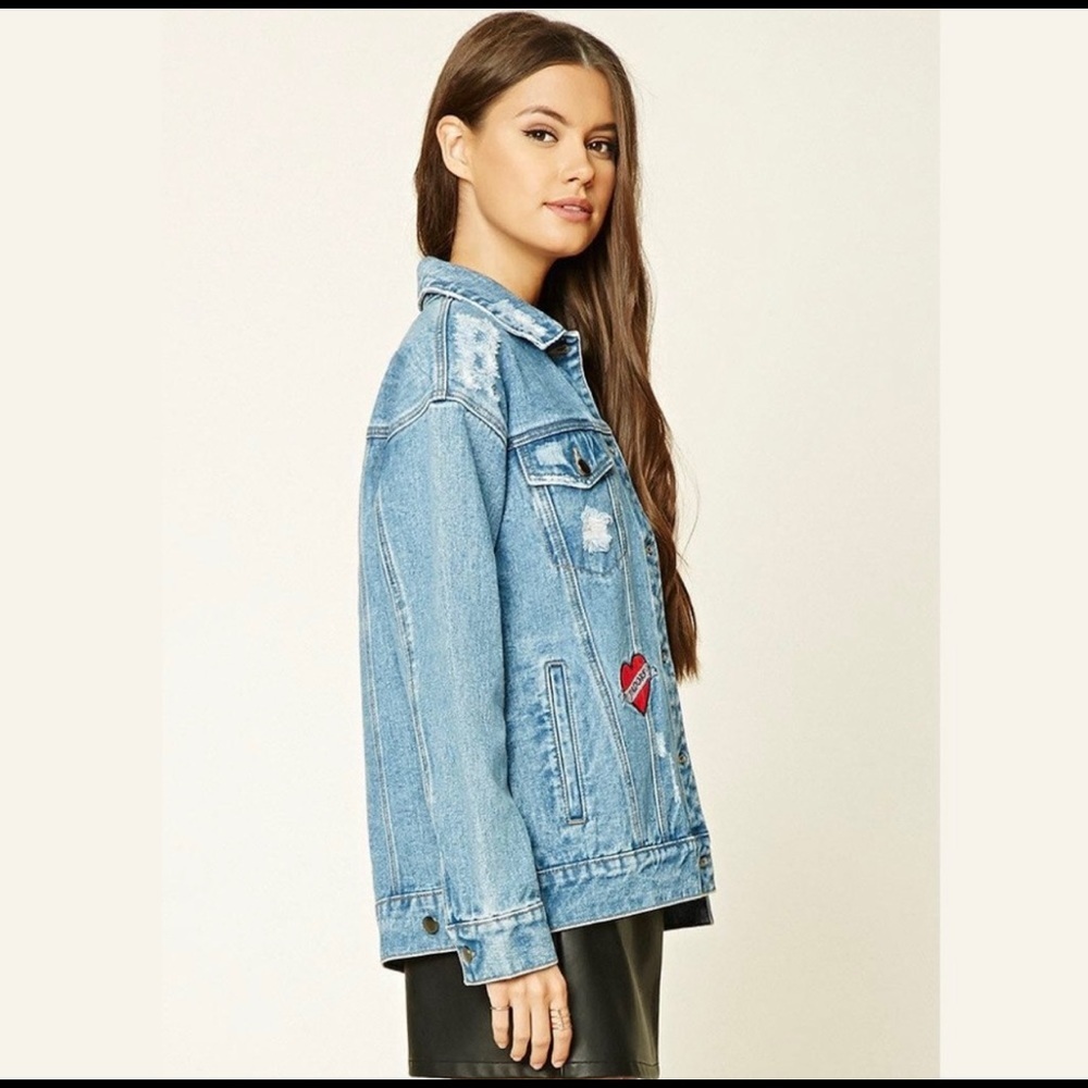 F21 embroidered tiger jean jacket distressed - Picture 3 of 10